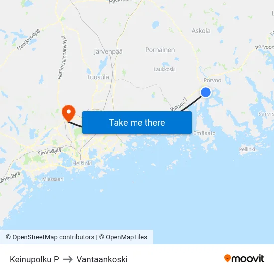 Keinupolku North to Vantaankoski map