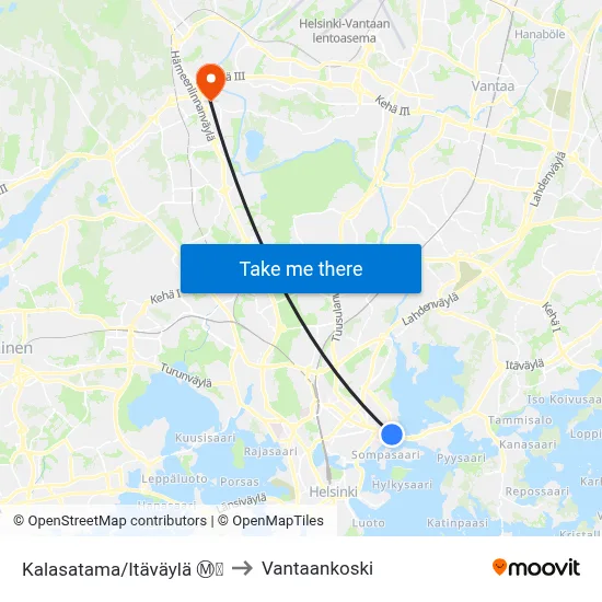 Kalasatama/Itäväylä Ⓜ️🛍️ to Vantaankoski map