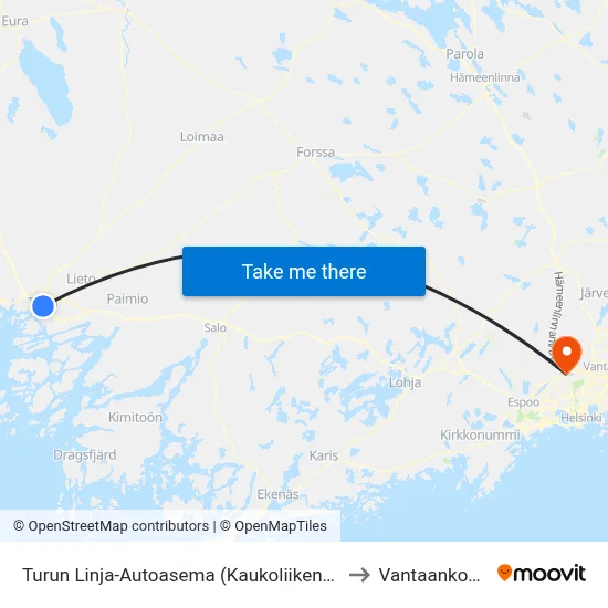 Turku Bus Station (Long Distance) to Vantaankoski map