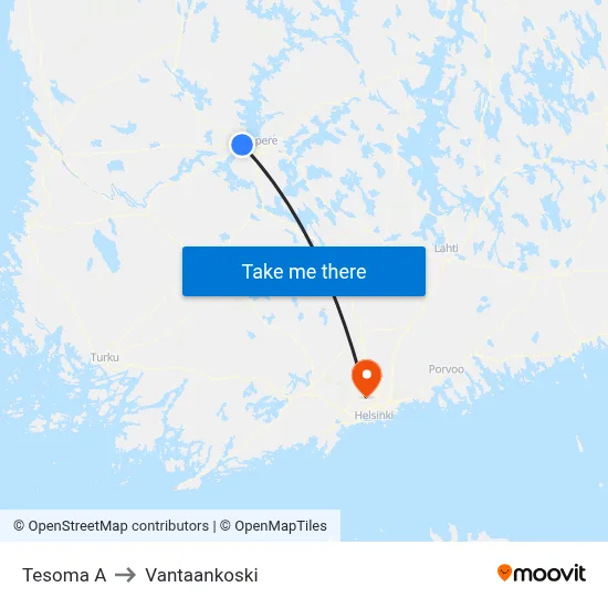 Tesoma A to Vantaankoski map