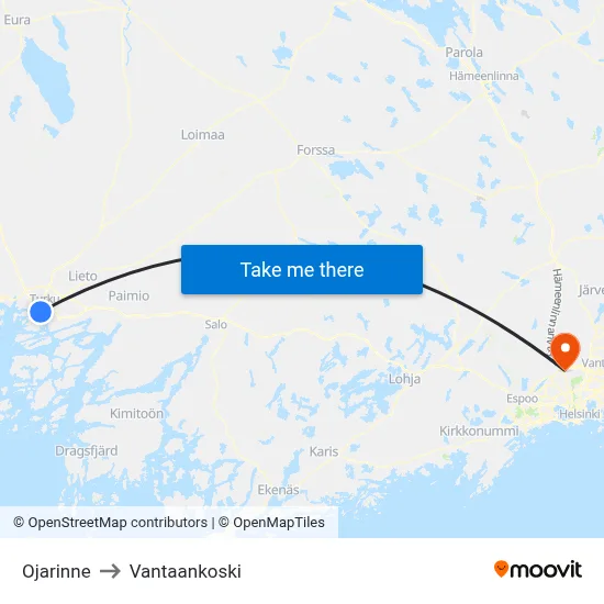 Ojarinne to Vantaankoski map
