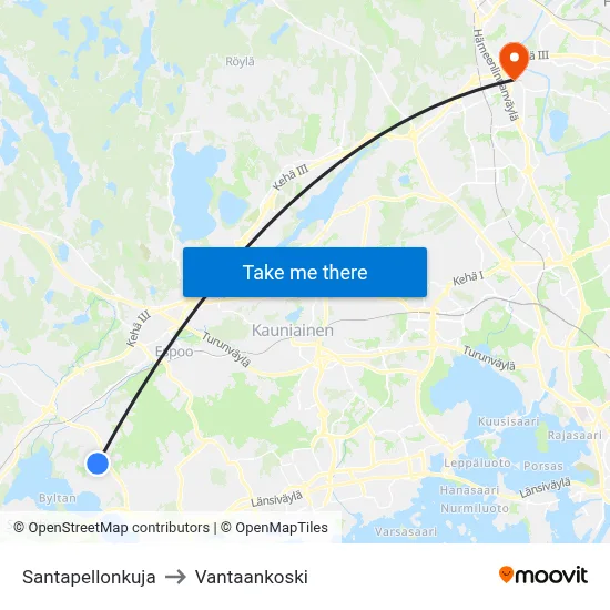 Santapelto Alley to Vantaankoski map