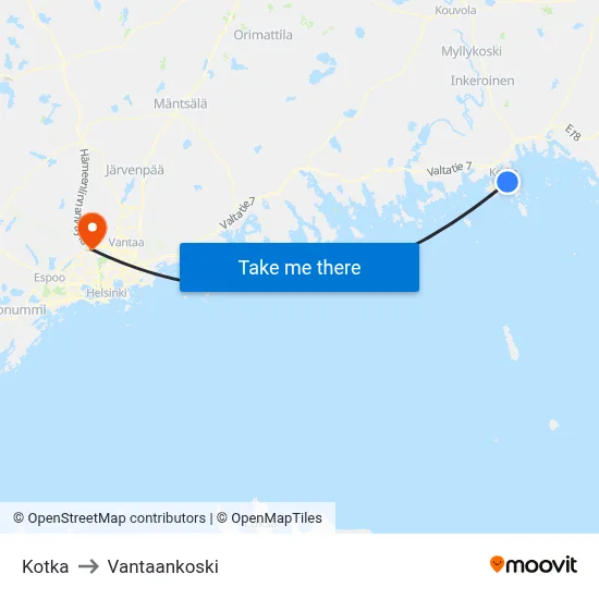 Kotka to Vantaankoski map