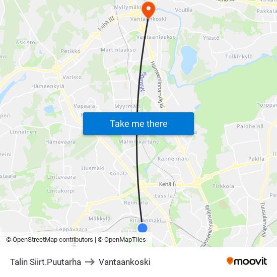 Talin Siirt.Puutarha to Vantaankoski map