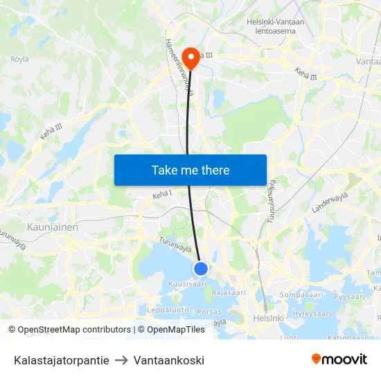 Kalastajatorpantie Road to Vantaankoski map