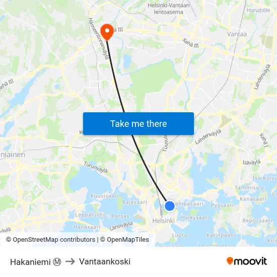Hakaniemi to Vantaankoski map