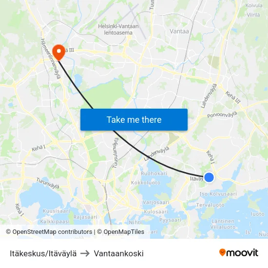 Itäkeskus/Itäväylä to Vantaankoski map