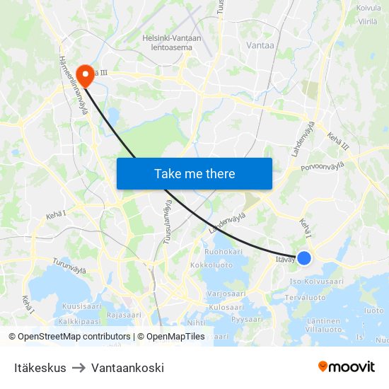 Itäkeskus to Vantaankoski map