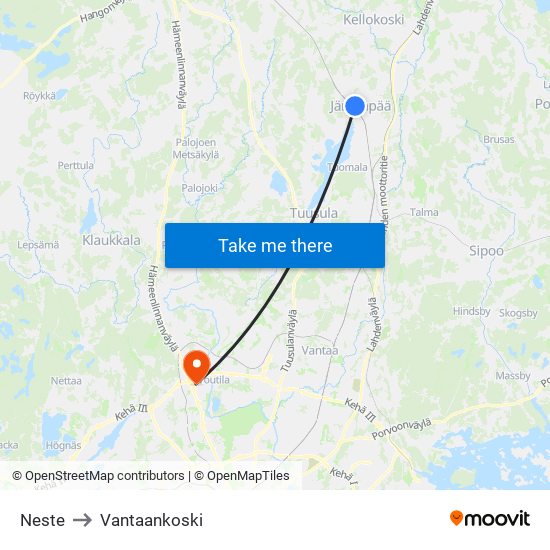 Neste to Vantaankoski map