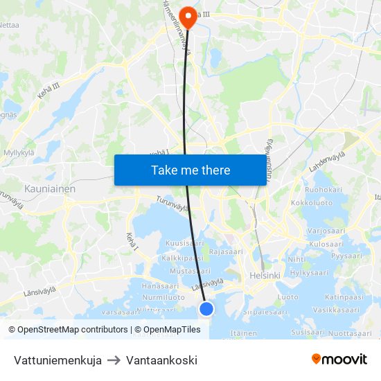 Vattuniemenkuja to Vantaankoski map