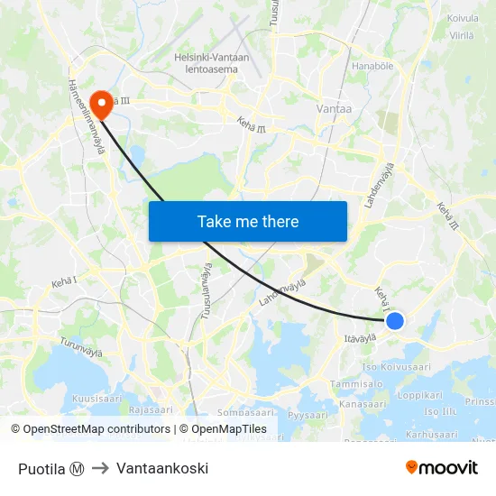 Puotila Ⓜ️ to Vantaankoski map