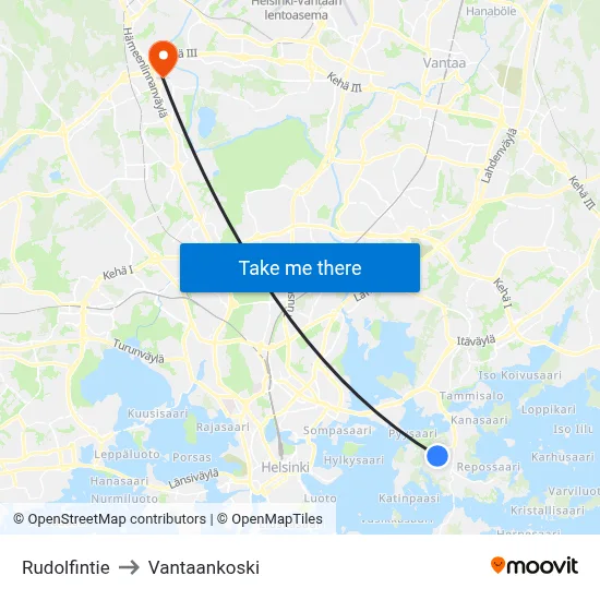 Rudolfintie to Vantaankoski map