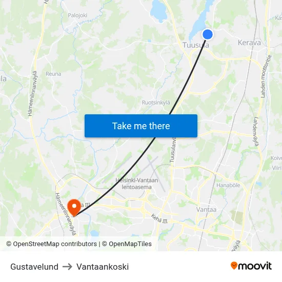 Gustavelund to Vantaankoski map