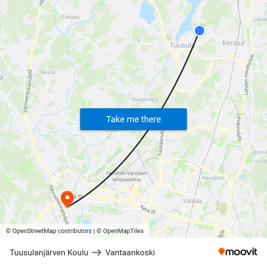 Lake Tuusula School to Vantaankoski map