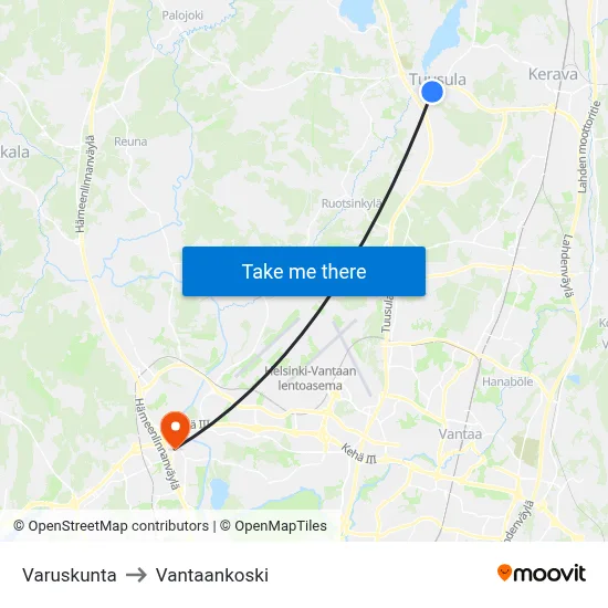 Garrison to Vantaankoski map