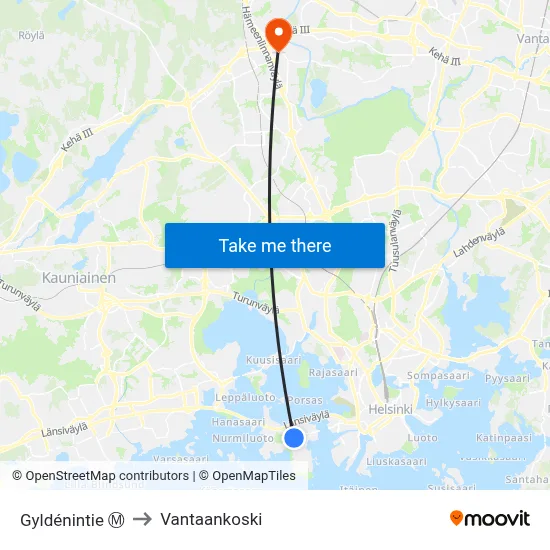 Gyldénintie Ⓜ️ to Vantaankoski map
