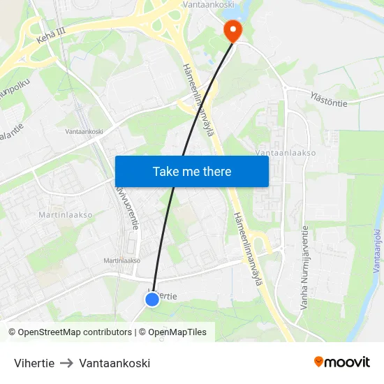 Vihertie to Vantaankoski map