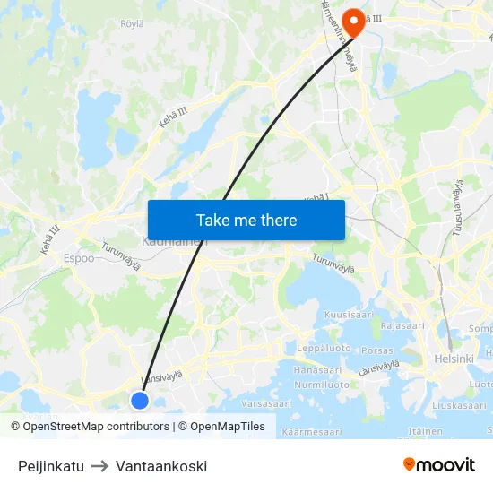 Peijinkatu to Vantaankoski map