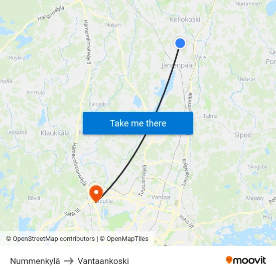 Nummenkylä to Vantaankoski map