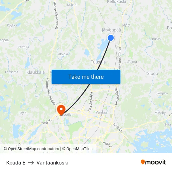 Keuda S to Vantaankoski map