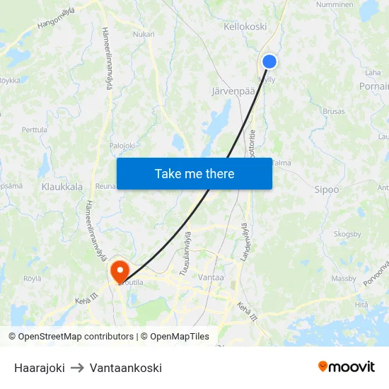 Haarajoki to Vantaankoski map