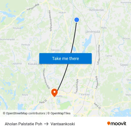 Ahola Palstatie North to Vantaankoski map