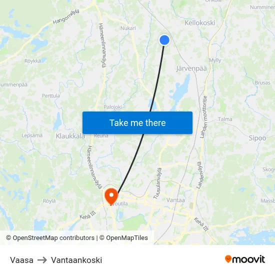 Vaasa to Vantaankoski map