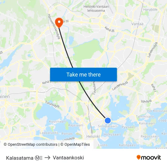 Kalasatama Ⓜ️🛍️ to Vantaankoski map