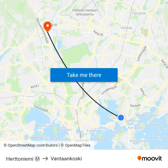 Herttoniemi Ⓜ to Vantaankoski map