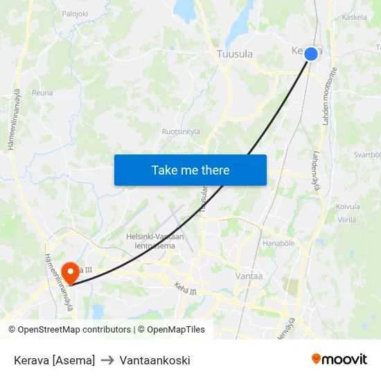 Kerava Station to Vantaankoski map