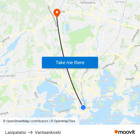 Lasipalatsi to Vantaankoski map