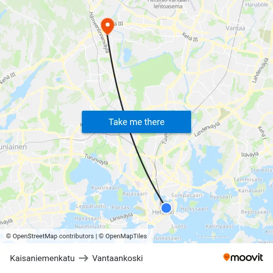 Kaisaniemi Street to Vantaankoski map