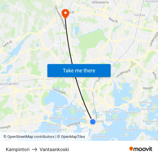 Kamppi Square to Vantaankoski map