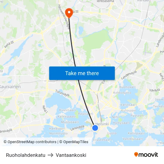 Ruoholahti Street to Vantaankoski map