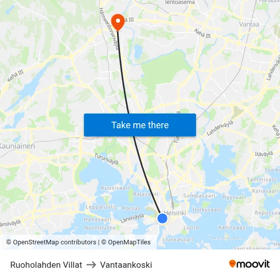 Ruoholahti Villas to Vantaankoski map
