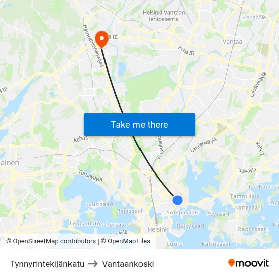 Cooper Street to Vantaankoski map
