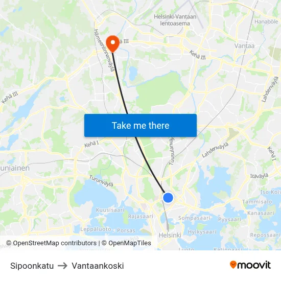 Sipoo Street to Vantaankoski map