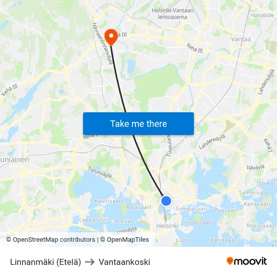 Linnanmaki (South) to Vantaankoski map