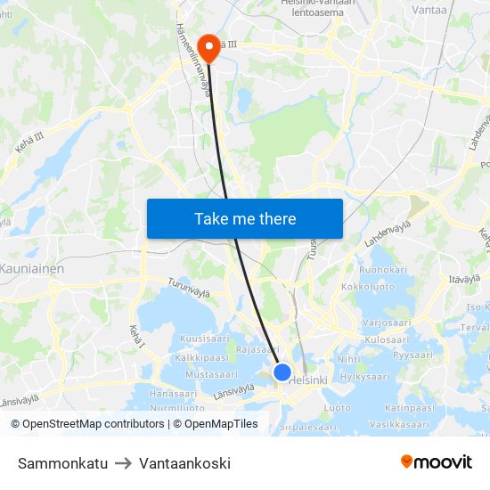Sammonkatu to Vantaankoski map