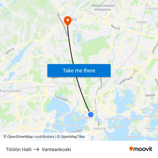 Toolo Hall to Vantaankoski map