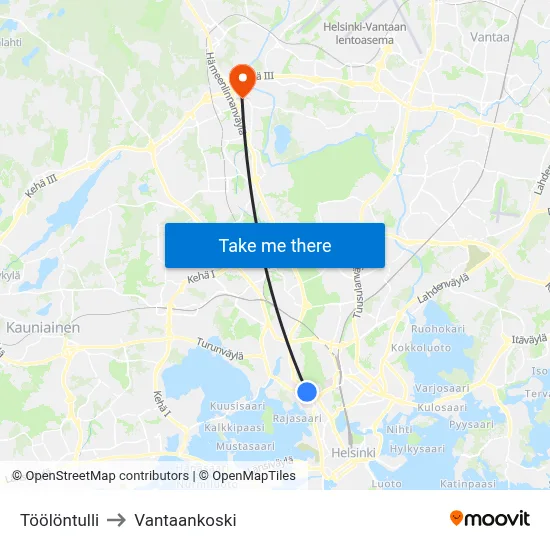 Töölö Toll to Vantaankoski map