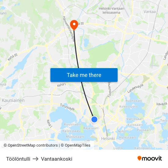 Töölö Toll to Vantaankoski map