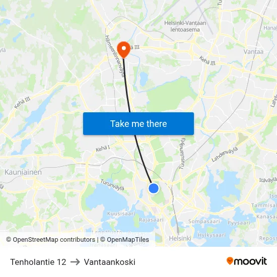 Tenhola Road 12 to Vantaankoski map