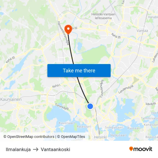Ilmala Alley to Vantaankoski map