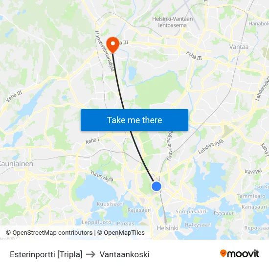 Esteri's Gate [Tripla] to Vantaankoski map
