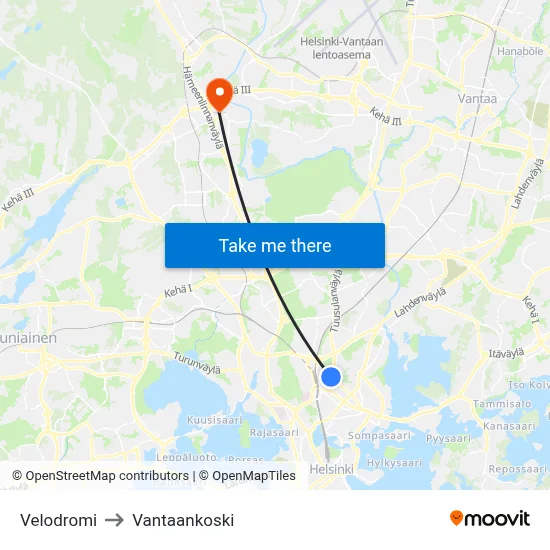 Velodrome to Vantaankoski map