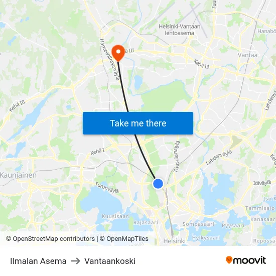 Ilmala Station to Vantaankoski map