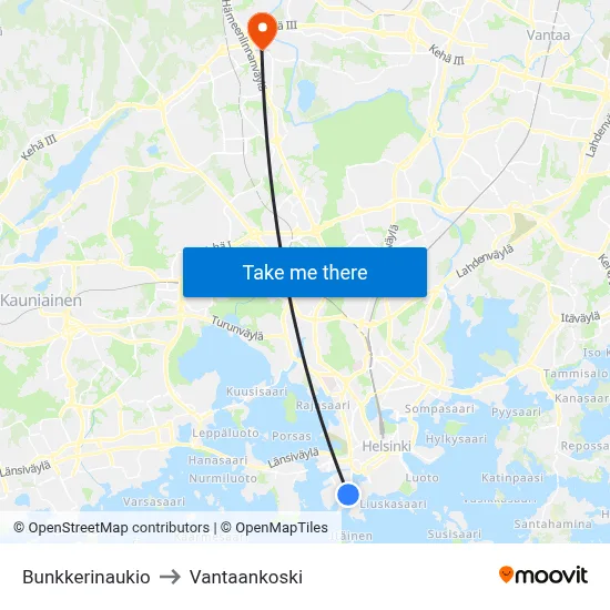 Bunker Square to Vantaankoski map