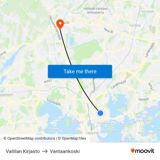 Vallila Library to Vantaankoski map