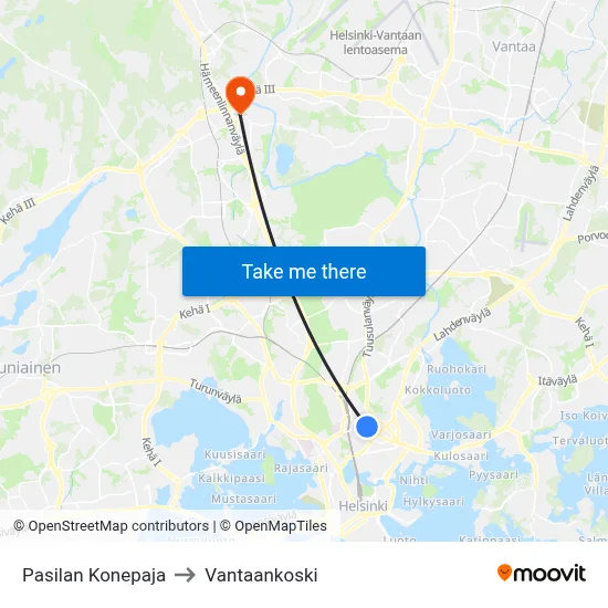 Pasila Machine Shop to Vantaankoski map